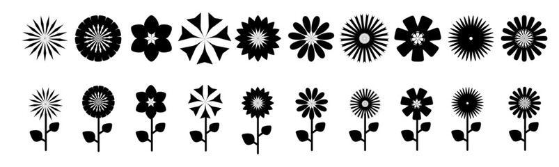 Flower icon set silhouettes, Abstract flower icon