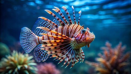 A vibrant marine creature, a spectacle of nature's artistry, gracefully swims in an aquatic environment, its fins elegantly extended, showcasing a mesmerizing array of colors and patterns.
