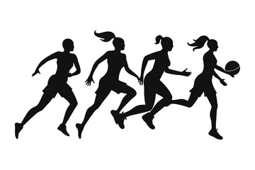 Fototapeta premium Evolution of sport and dance: dynamic vector silhouettes of women, girls, and children running, playing, and expressing the human body in motion