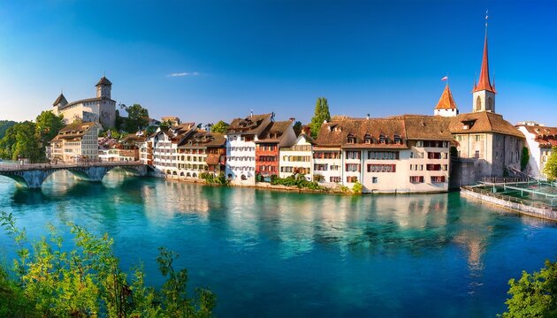 panoramic view of old town of schaffhausen and munot fortress canton schaffhausen switzerland