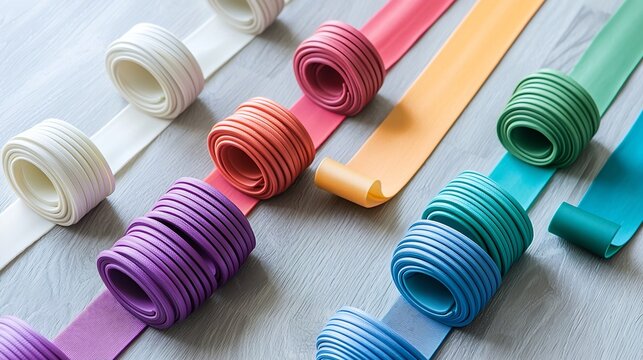Vibrant assortment of resistance bands showcasing fitness and exercise equipment laid neatly