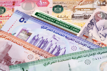 American permanent resident card on United Arab Emirates Dirham