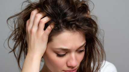 Naklejka premium People scratch their heads when puzzled. Though scratching eases itch, frequent scratching damages the scalp, causing irritation, injury, or hair loss.