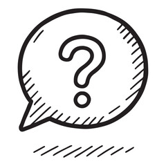 Hand Drawn Doodle Speech Bubble with Question Mark. Black and White Sketch Icon for FAQ and Help Concepts.