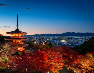 view of kyoto and kiyomizu dera temple at dusk kiyomizu higashiyama ward kyoto honshu japan
