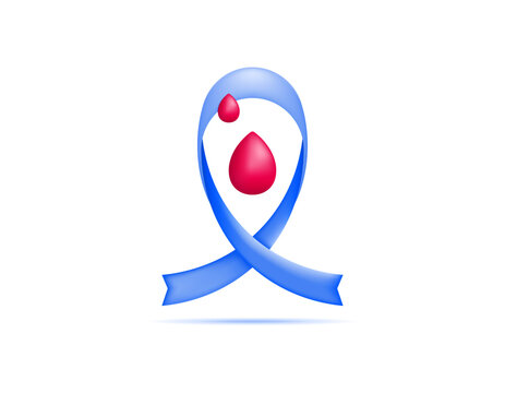 Illustration of a blue ribbon with blood drops, a diabetes awareness symbol concept. World Diabetes Day. Support and health. Symbol or icon. Minimalist 3D style design. Asset elements