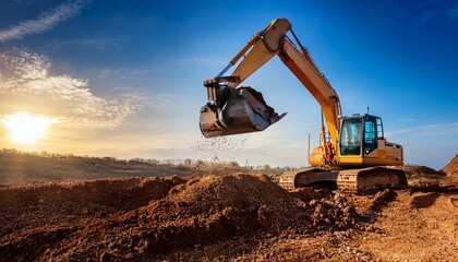 excavator moving earth on construction site