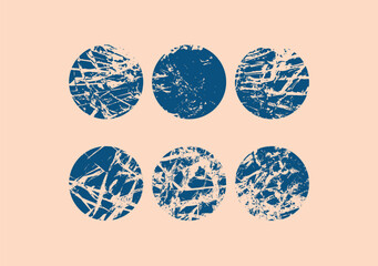 Assorted Scratched Distressed Textured Blue Circles Vector