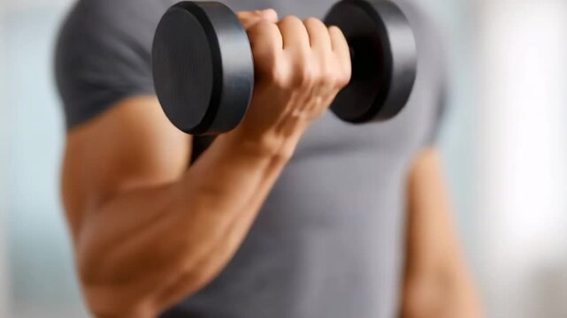 Building Muscle: A close-up image highlights the powerful form of a fit person intensely focused on their workout with a dumbbell, epitomizing the dedication and strength