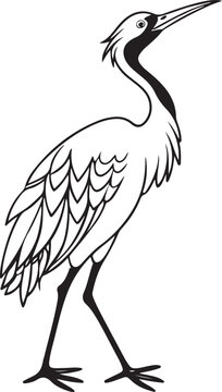 Elegant vector illustration of a heron bird standing in water near tropical leaves under a soft moonlight scene.