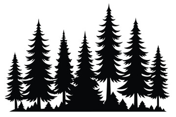 Obraz premium Majestic Evergreen Forest Silhouette Vector Illustration of Pine Trees