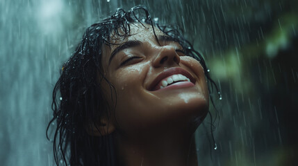 Fototapeta premium a person laughing freely under the rain