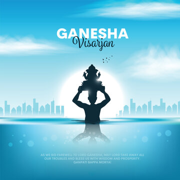 Happy anant chaturdashi or Ganesh visarajn banner design of Indian festival. Creative vector template.