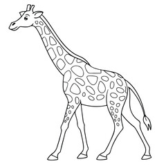 Obraz premium Cute cartoon giraffe with simple patterns and joyful expression, ideal for children’s books and educational designs.