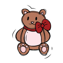 Cute teddy bear doodle. Cute and adorable colored pixels. Perfect for stickers, icons, and logos. Cute and brown teddy bear