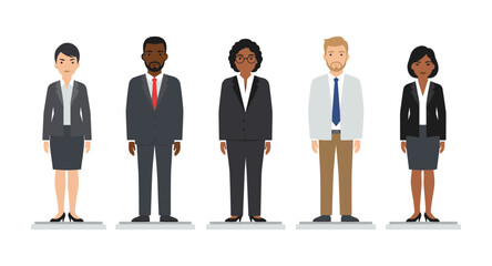 Diverse professional business people in flat design standing in formal attire