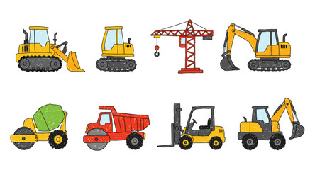 Hand drawn construction vehicles collection for industrial projects