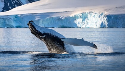 a breaching humpback whale on the antarctic peninsula antarctica