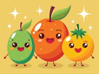 Happy Cartoon Fruits Dancing Together Illustration Vector