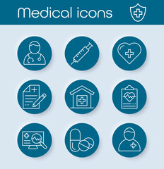 Medical icons in flat style on transparent background. Includes hospital, doctor, health, first aid and healthcare symbols. Ideal for apps, websites, infographics and presentations.Vector illustration