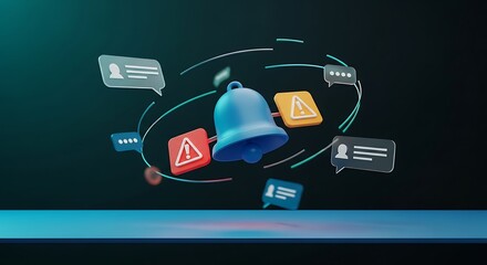 Digital notification and alert system with messages and a bell icon