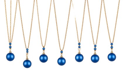 Several necklaces with blue beads and gold chains