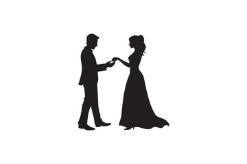 Elegant Wedding Day Groom Placing Ring on Bride s Finger in a Timeless Silhouette Style Symbolizing Love and Commitment silhouette