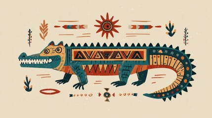 Obraz premium Crocodile in tribal art style