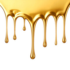 Gold liquid drips against dark background