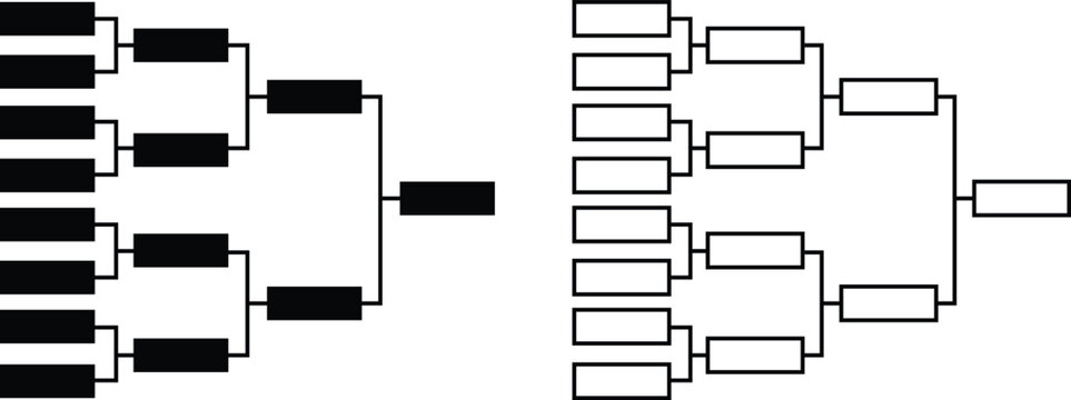 Gaming tournament bracket flat, line icon set. Soccer championship scheme vectors. Match schedule playoff tournament board chart for sport, competition, event planning visual. Sign for app, web design