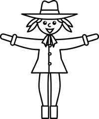 Friendly scarecrow line art vector illustration