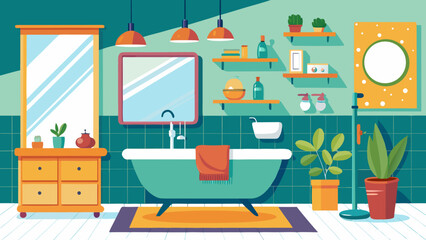 Modern flat illustration of a stylish bathroom with bathtub and plants