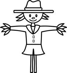 Friendly scarecrow line art vector illustration for fall