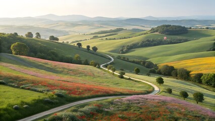 Fototapeta premium landscape with green hills and mountains