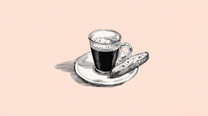 Hand-drawn espresso and biscotti