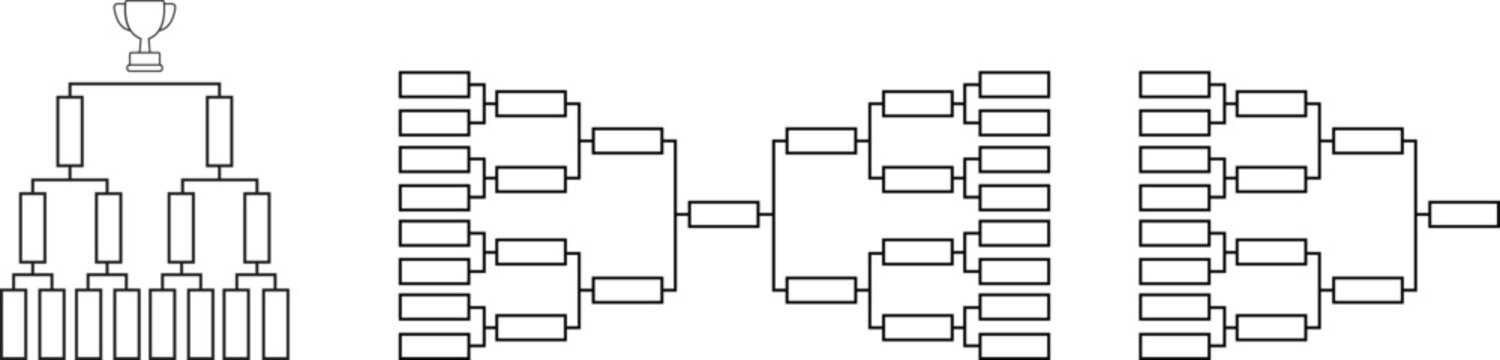 Gaming tournament bracket line icons set. Soccer championship scheme vectors. Match schedule playoff tournament board chart for sports, competition, event planning visuals. Signs for app, web designs.