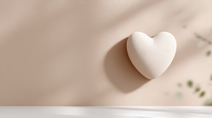 Heart-shaped decor piece enhances minimalistic interior design in neutral tones