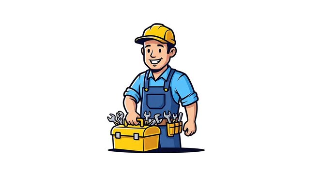 Cartoon Handyman Logo Vector – Friendly Repair Mascot Design

