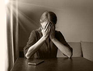 Sad girl praying to God