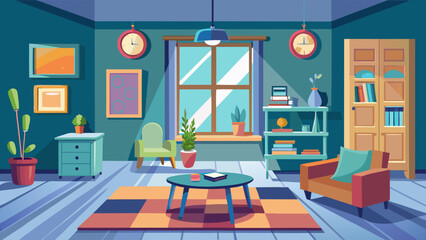 Fototapeta premium Cozy living room interior with furniture plants and window light