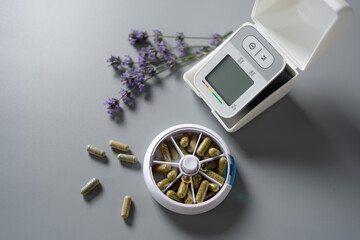 Pursuing wellness with herbal supplements and health monitoring at a tranquil setting