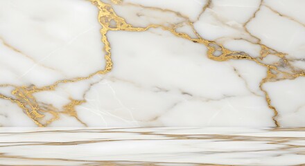 Fototapeta premium Elegant White Marble Surface with Golden Veins Abstract Texture