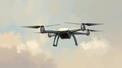 Oil painting depicting a drone in flight, classic style with soft pastel colors, gentle, soothing atmosphere, rich textures, visible brushstrokes