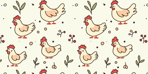  vector illustration seamless pattern with cartoon hens for kids