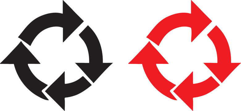 Circular Arrow Icons &ndash; Black and Red Refresh Loop Symbol Vector