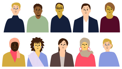 いろんな国の人たち正面上半身アイコンセット10人