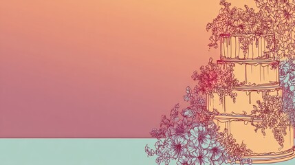 Elegant cake illustration on gradient background