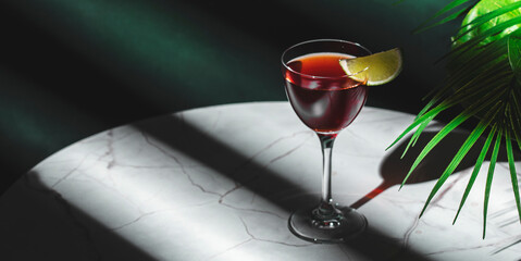Irish Jack Rose alcoholic cocktail drink with Irish whiskey, calvados, lime juice, grenadine and...