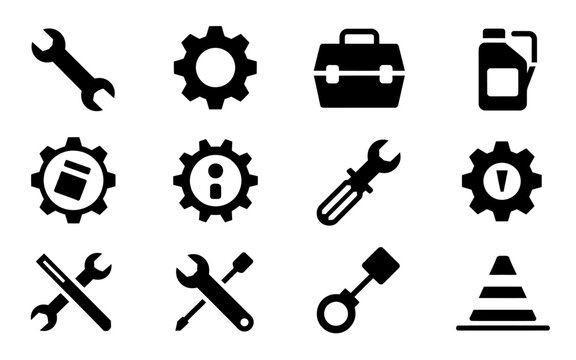 Mechanic Tools Icons Wrench, Gear, Toolbox, and More