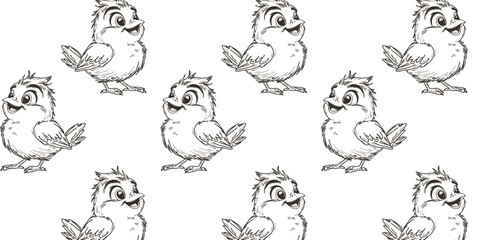 vector illustration kids seamless pattern with doodle chicks